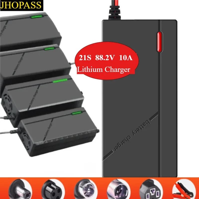 21S Smart Li-ion LiFePO4 Lithium Battery Charger 88.2V 10A LED for Scooter Ebike Motorcycle - DC72V AC110V-220V EU AU UK US Plug