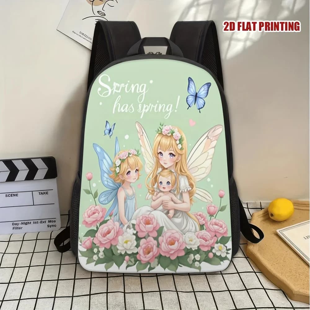 1 zaino grande con stampa floreale primaverile - leggero, con doppia tracolla regolabile, design con stampa piatta 2D, lavabile