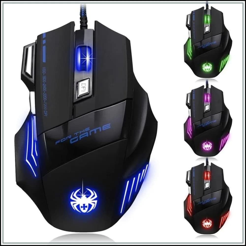 Ergonomic 7200 DPI Optical Wired Gaming Mouse, 7 Buttons, LED Breathing Lights, Anti-Jamming Braided Cable, for PC/Laptop