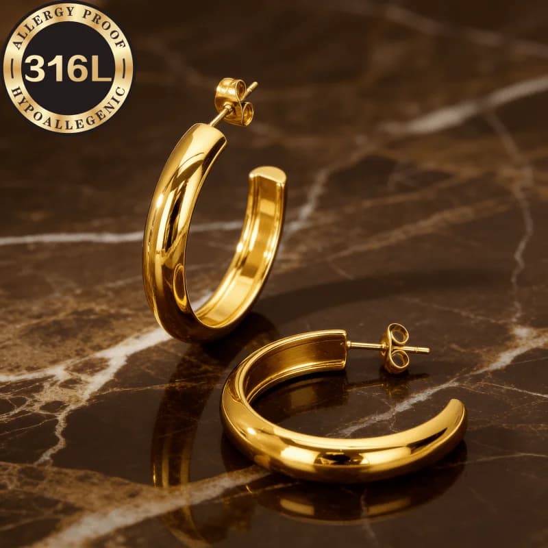 Hypoallergenic stainless steel Golden earrings, semi-round line round, gold and silver two-color optional, anti-fading and
