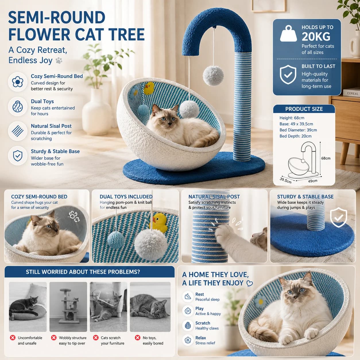 Creative Faucet‑Shaped Cat Tree, Semi‑Round Sisal Cat Bed with Hanging Toy Ball, Integrated Cat Scratching Post for Indoor Cats