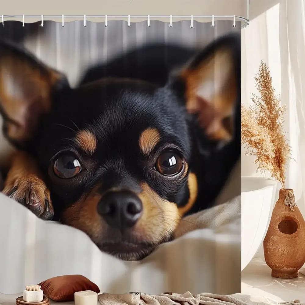 Cute Puppy Dog Shower Curtain Waterproof Bathroom Decor Pet Lover Gift Curtain Curtain Liner