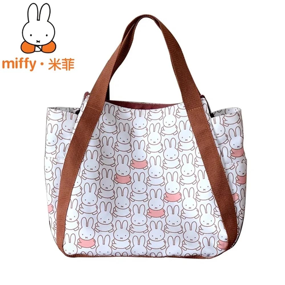 Borsa in tela con simpatico coniglio Miffy, borsa portatile per la spesa, borsa tote casual, borsa a tracolla grande, custodia portaoggetti per studenti, regalo per ragazze