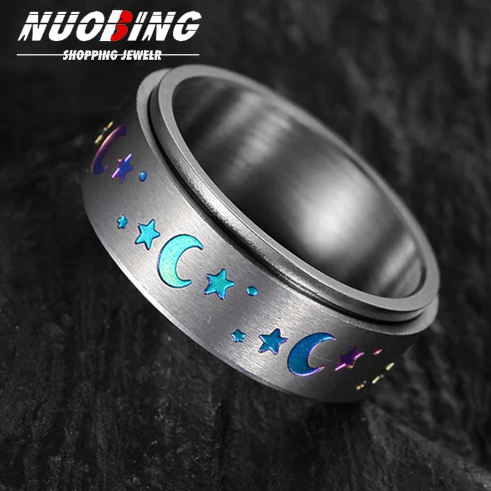 Anelli Fidget Moon And Star in acciaio inossidabile per uomo Anello rotante antistress e ansia Anelli Spinner in metallo Fidget