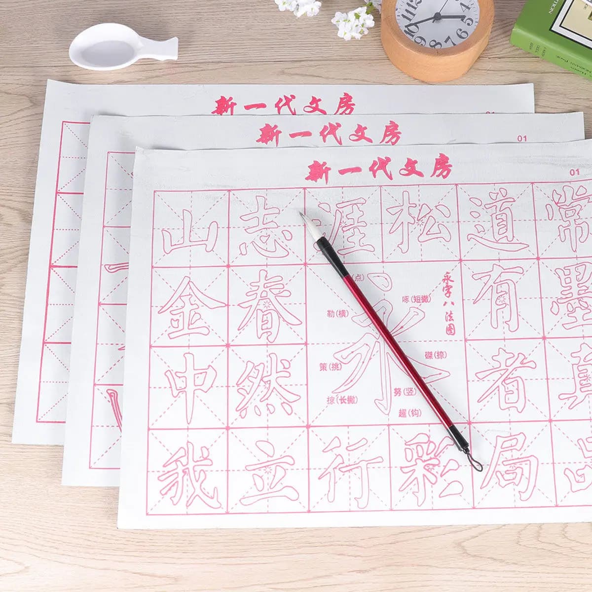 6Pcs Water Writing Cloth Set Four Treasures Calligraphy Exercises Mat Gridded Reusable No Ink Needed Save Ink Paper