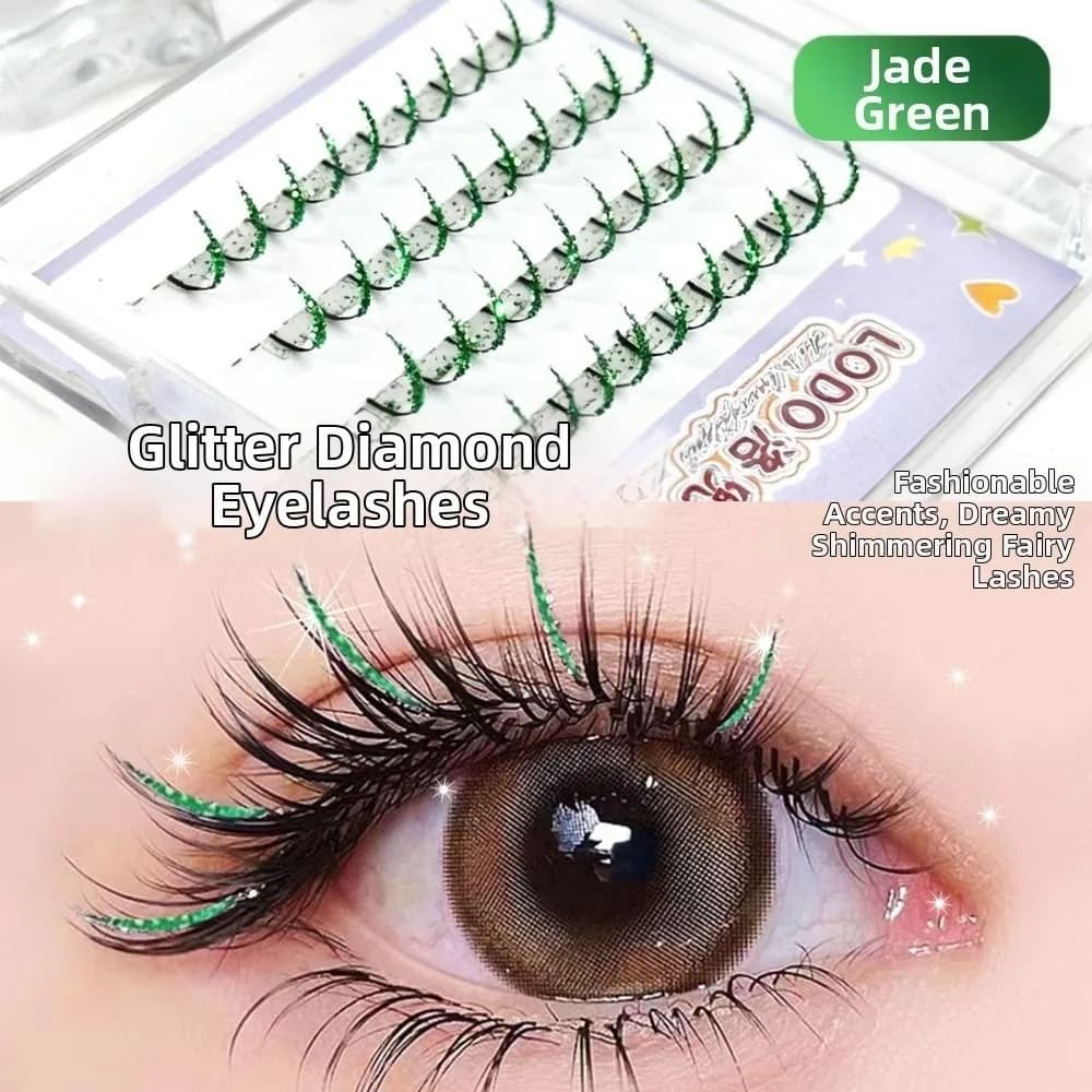 New Polished 4 File 11-13mm Color Green, Colorful Faux Eyelashes, Extension Glittered Eyelashes for Cosplay Party