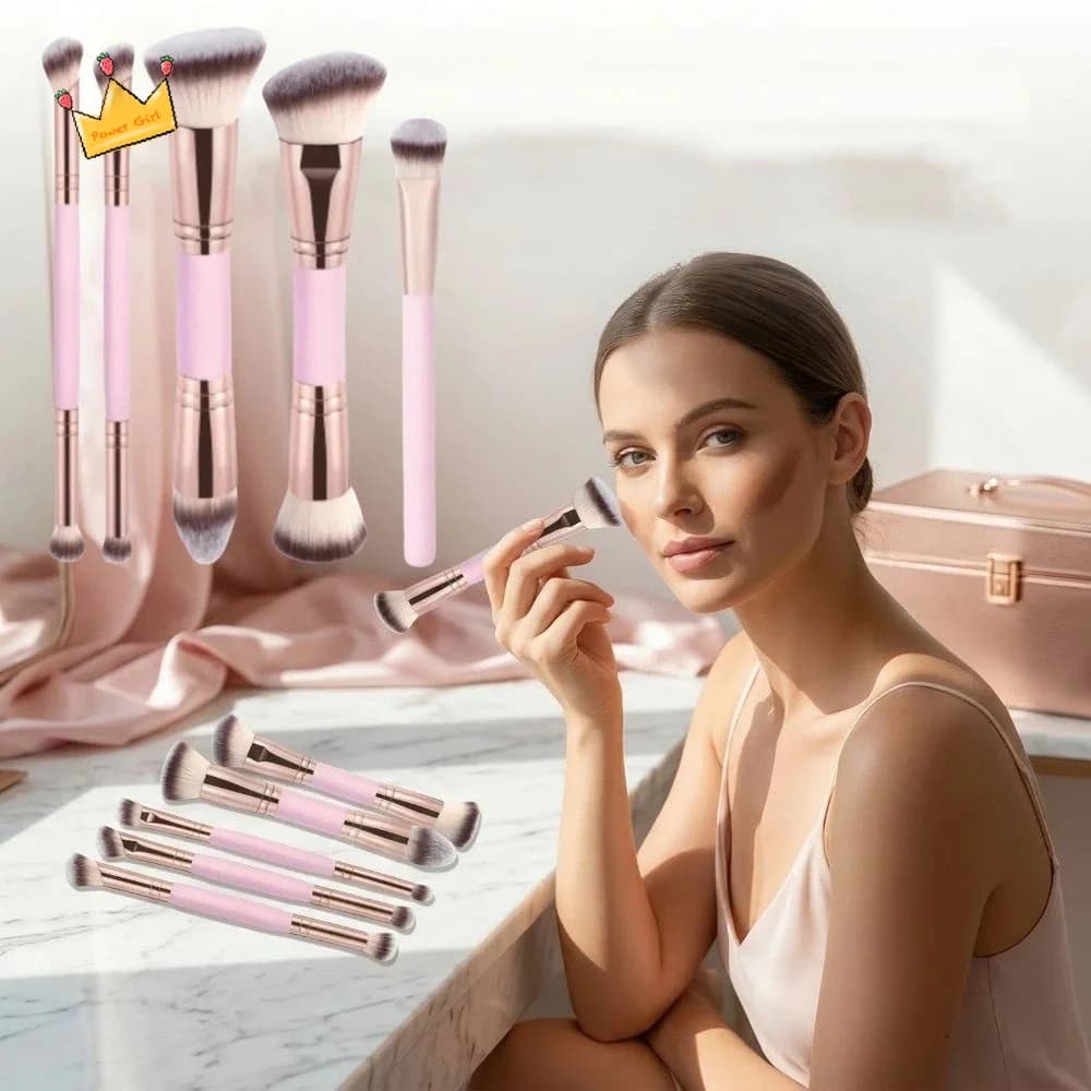 Set di pennelli per trucco a doppia punta con punta piatta, 2/4/5 pezzi, set di pennelli per trucco multifunzionali con setole morbide, punta angolata a doppia punta