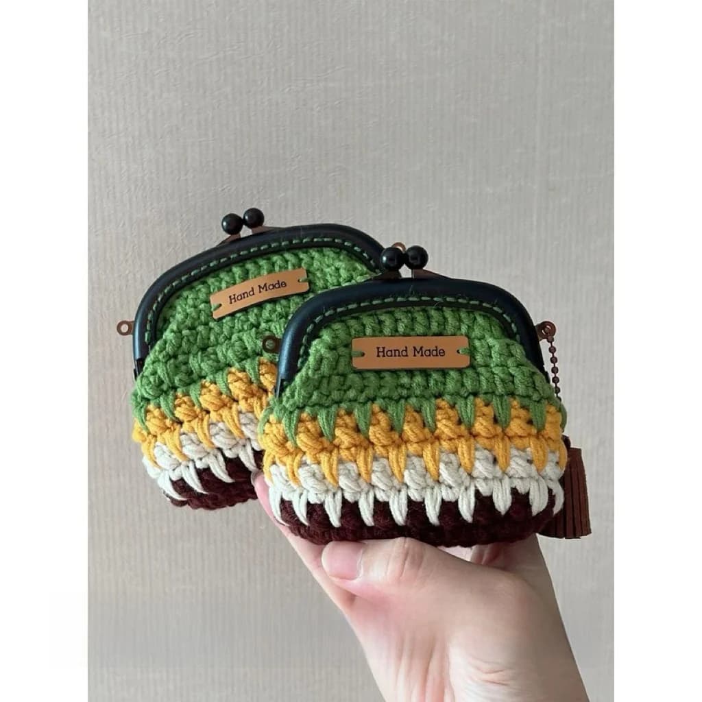 Retro Color Splicing Knitting DIY Material Bag Yarn Hook Earphone Bag Finished Product Milk Cotton Hand Knitting