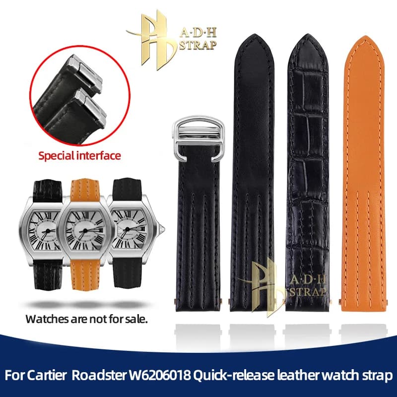 Per Cartier Roadster Serie W 6206018 Cinturino per orologio in pelle da uomo Cinturino per orologio con fibbia pieghevole con interfaccia speciale a sgancio rapido da 19 mm