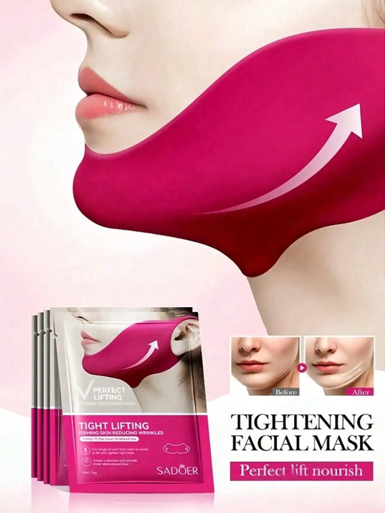 1/3/5 pcs V Face Mask with Patch Lifting for Menth and Hooks for the Earrings, V-Two Face Mask with Eye Hooks, V-Line Face Lifting Mask