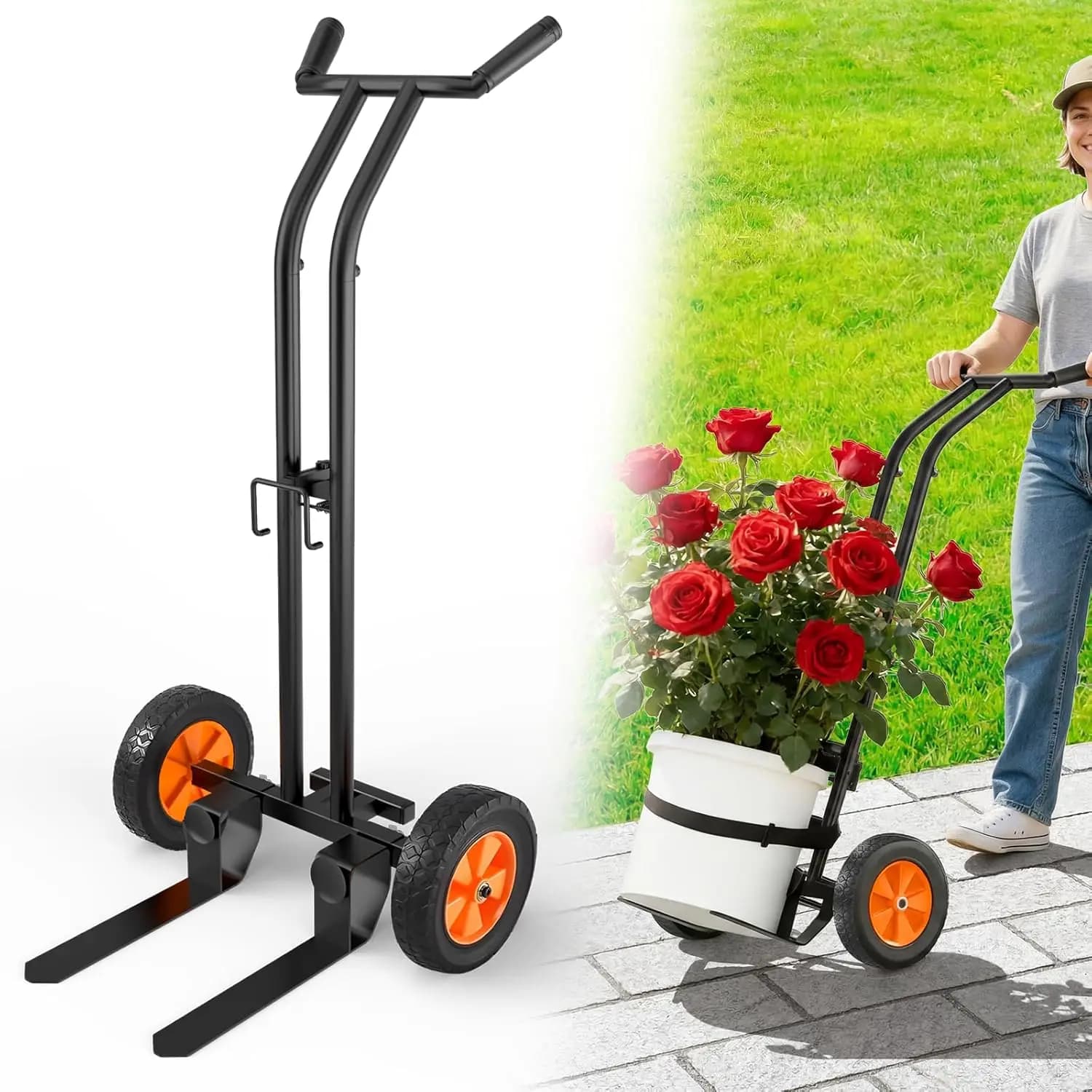 Carrello per Piante Resistente, Spostatore di Vasi Regolabile, Carrello con Ventose e Cinghia, Nero