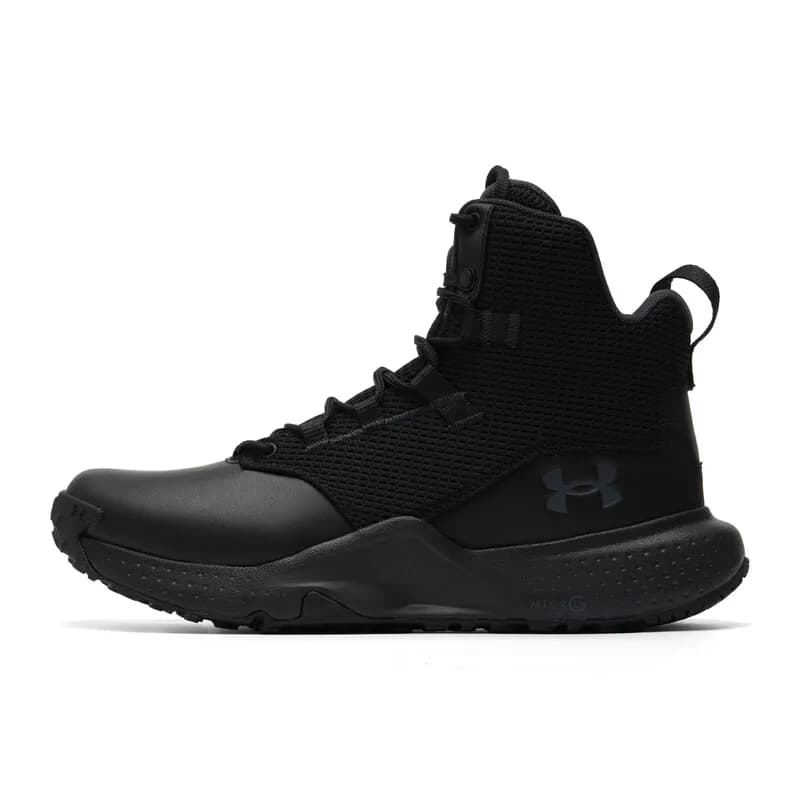 Under Armour Mens High Top Boots 3028316-001 Black Fabric With Leather Toe Front And Rear Pull Tabs EVA Cushion Outdoor Boots