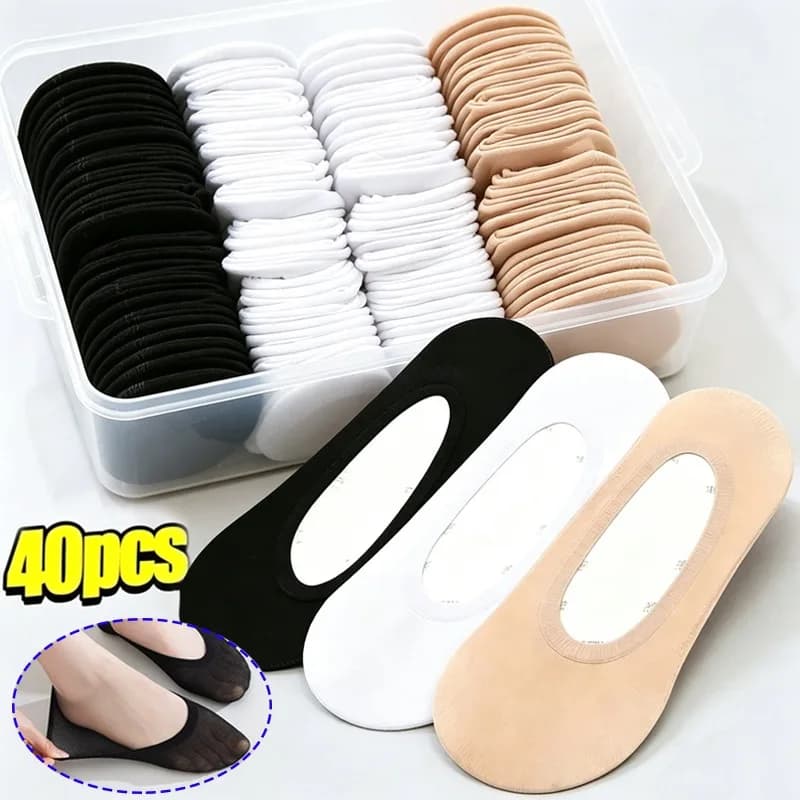20/40pcs No Slip Low Cut Invisible Socks Non Slip Sheer Boat Liner Women Flats Anti Slip Design Silicone Heel Grip No Show Socks