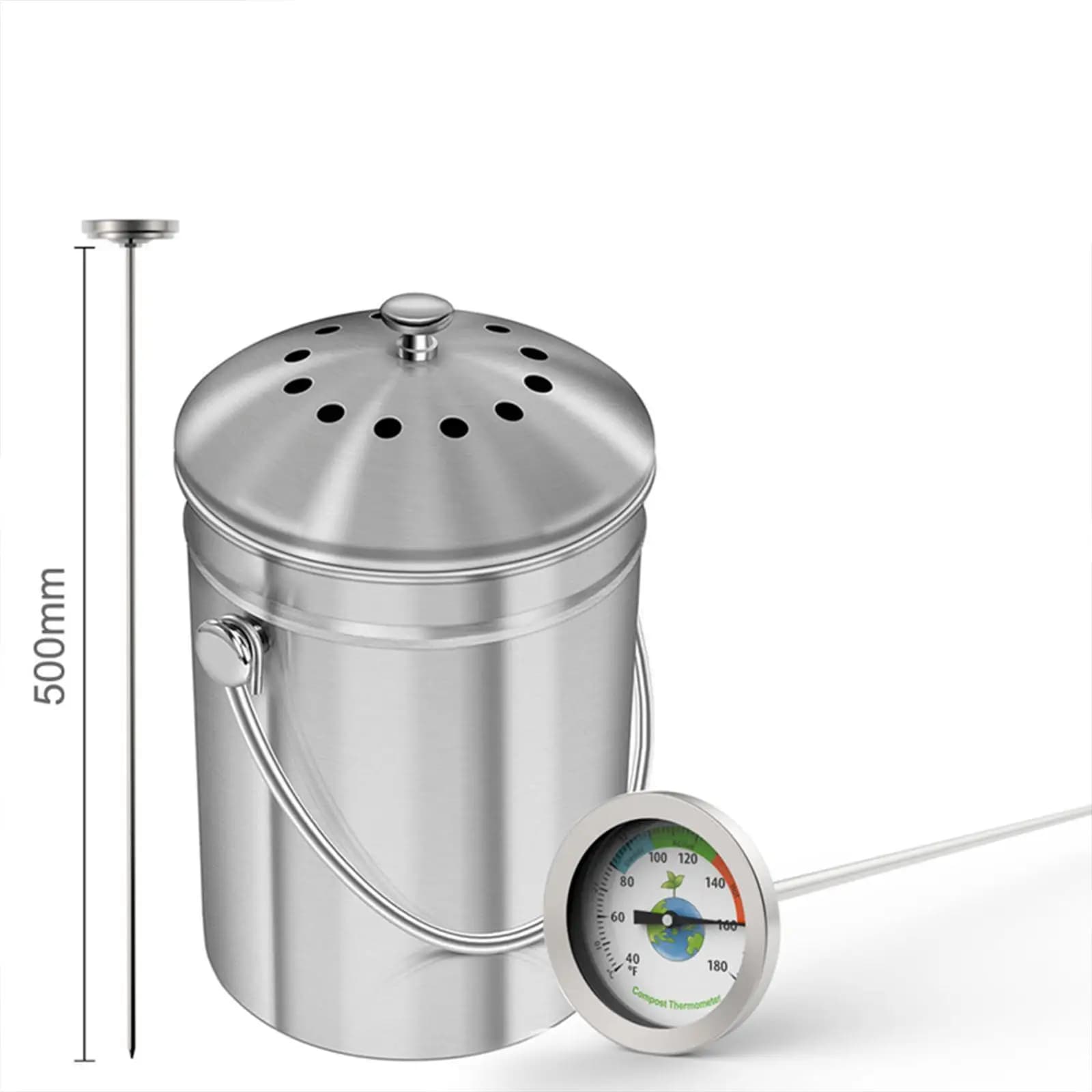 Thermometer for Compost and Premium Land in Stainless Steel, High Precision Sensor with Dial for Farm and Garden