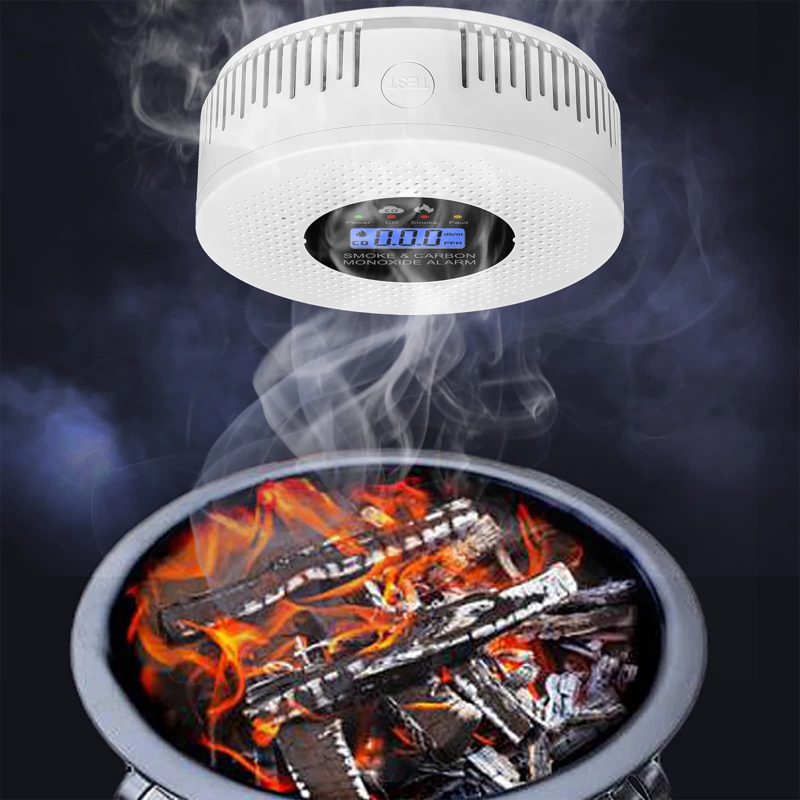 Rilevatore di Fumo e Monossido di Carbonio con Display LCD, Allarme Monossido di Carbonio a Batteria per Casa, Corridoi, Camera da Letto