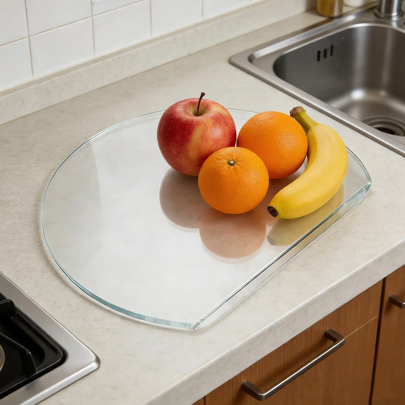 Tagliere da Cucina in Acrilico Semicircolare 34.5x28.5cm, Trasparente Antiscivolo in Plastica Dura per Preparazione Frutta e Verdura