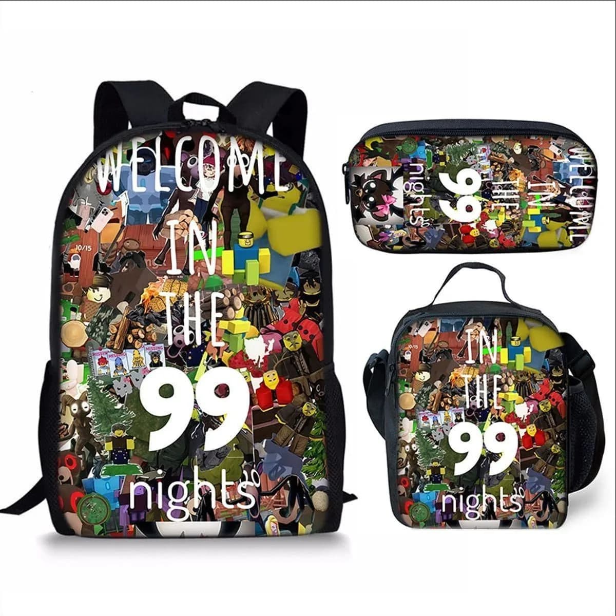 Classic 99 days in the forest 3D Print 3pcs/Set Student School Bags Laptop Daypack Backpack Crossbody Lunch bag Pencil Case