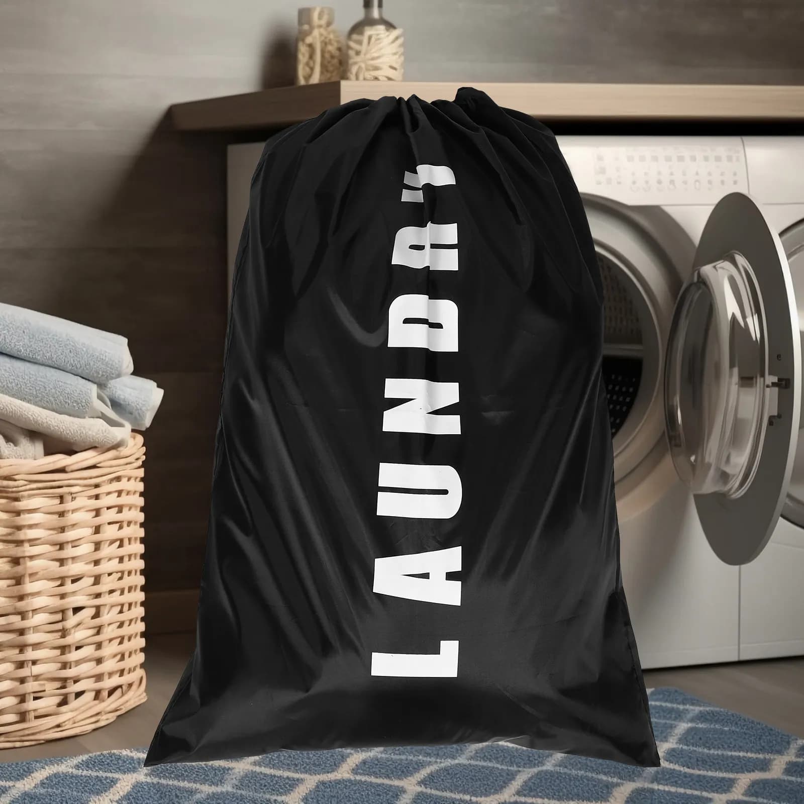 2Pcs Oxford Laundry Bag Gray Black Washable Drawstring Closure Dirty Clothes Organizer Travel Dirty Clothes Bag Multipurpose
