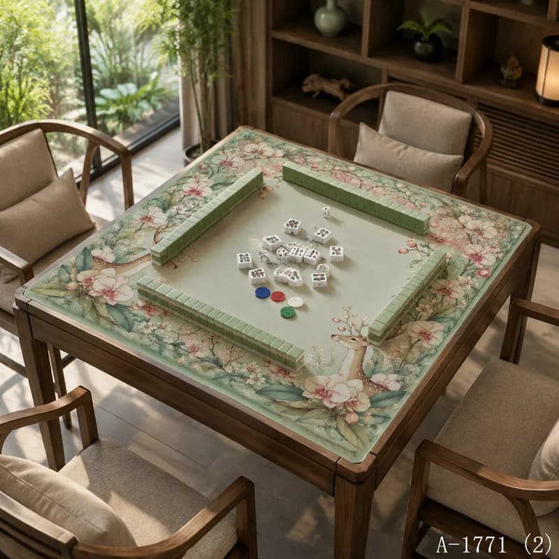 VIKAMA Elegant Deer Pattern Mahjong Pad, Soft Diatomite Mat for Game Table & Tea Room