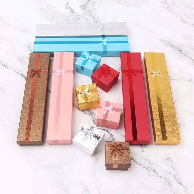 12 pezzi portagioie bowknot orecchino gioielli collana scatola di immagazzinaggio organizzatore di carta custodia regalo per esposizione di gioielli abbronzante