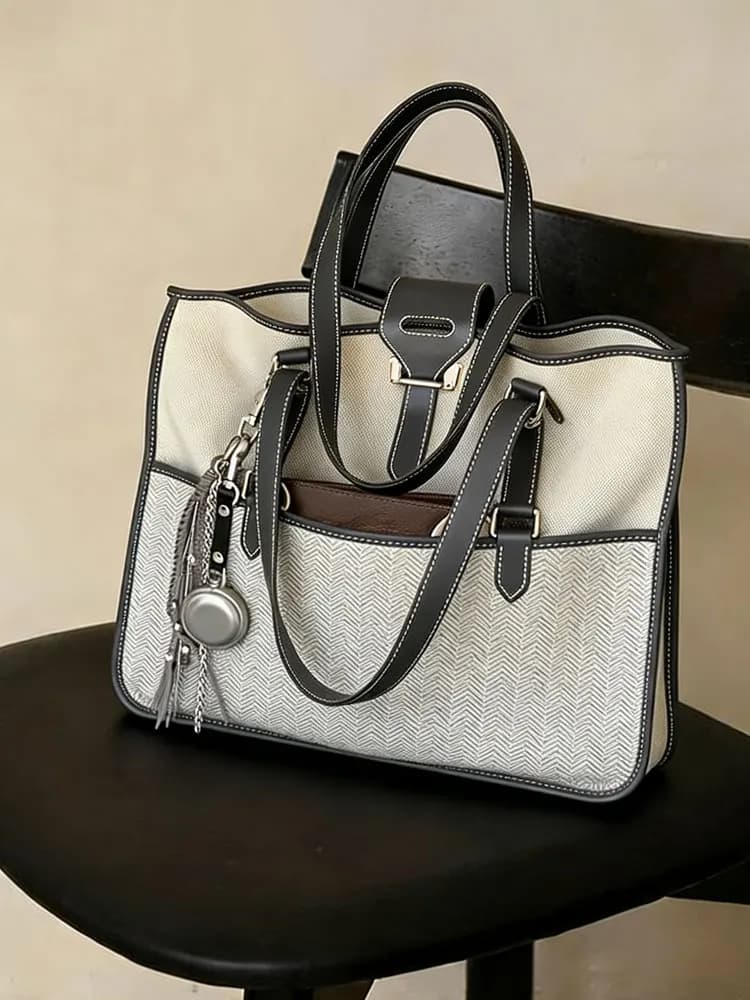 Elegant Canvas Shoulder Bag for Women Commuter Tote Bag Soft PU Leather Pure Color Trendy Handbag Summer 2026 Korean Style