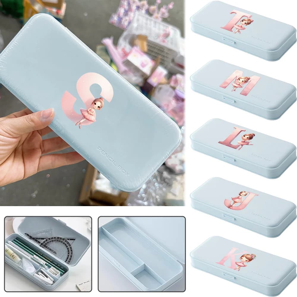 Astuccio in Plastica Multi-Scomparto Leggero per Conservare Matite Righelli Gomme Organizzatore da Scrivania Motivo Ragazza Balleria