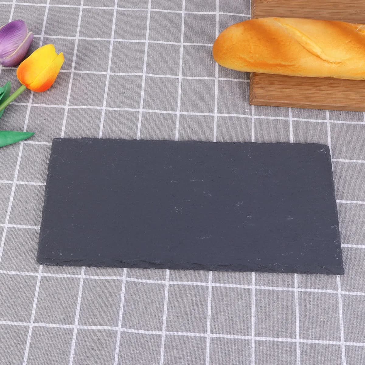 Piatto Rettangolare Nero Naturale 25x12cm per una Dietetica Sana, Vassoio per Frutta Ricco di Oligoelementi, Vassoio per Pizza, Pietra per Servire Sushi