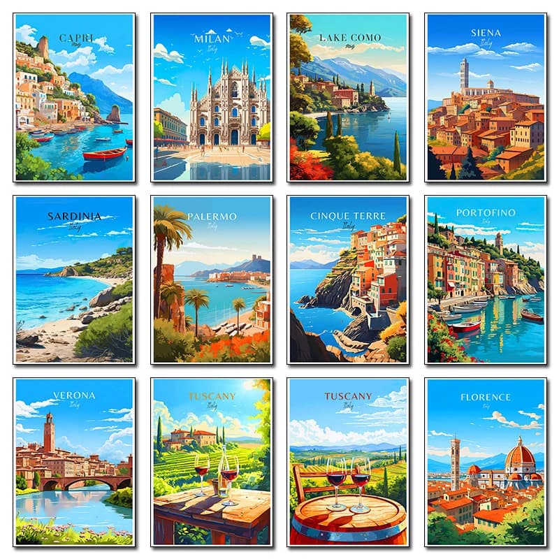 1pcs(No frame)Italy City Travel Poster Paris Rome Milan Tuscany Venice Sardinia Canvas Painting Wall Art Picture for Living R