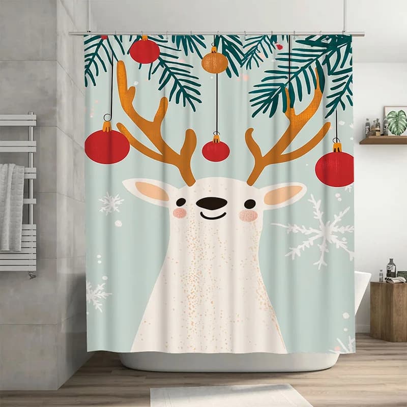 Tuniu Simpatico renna Tenda da doccia Woodland Animal Forest Set di decorazioni per il bagno Impermeabile Affascinanti vibrazioni natalizie