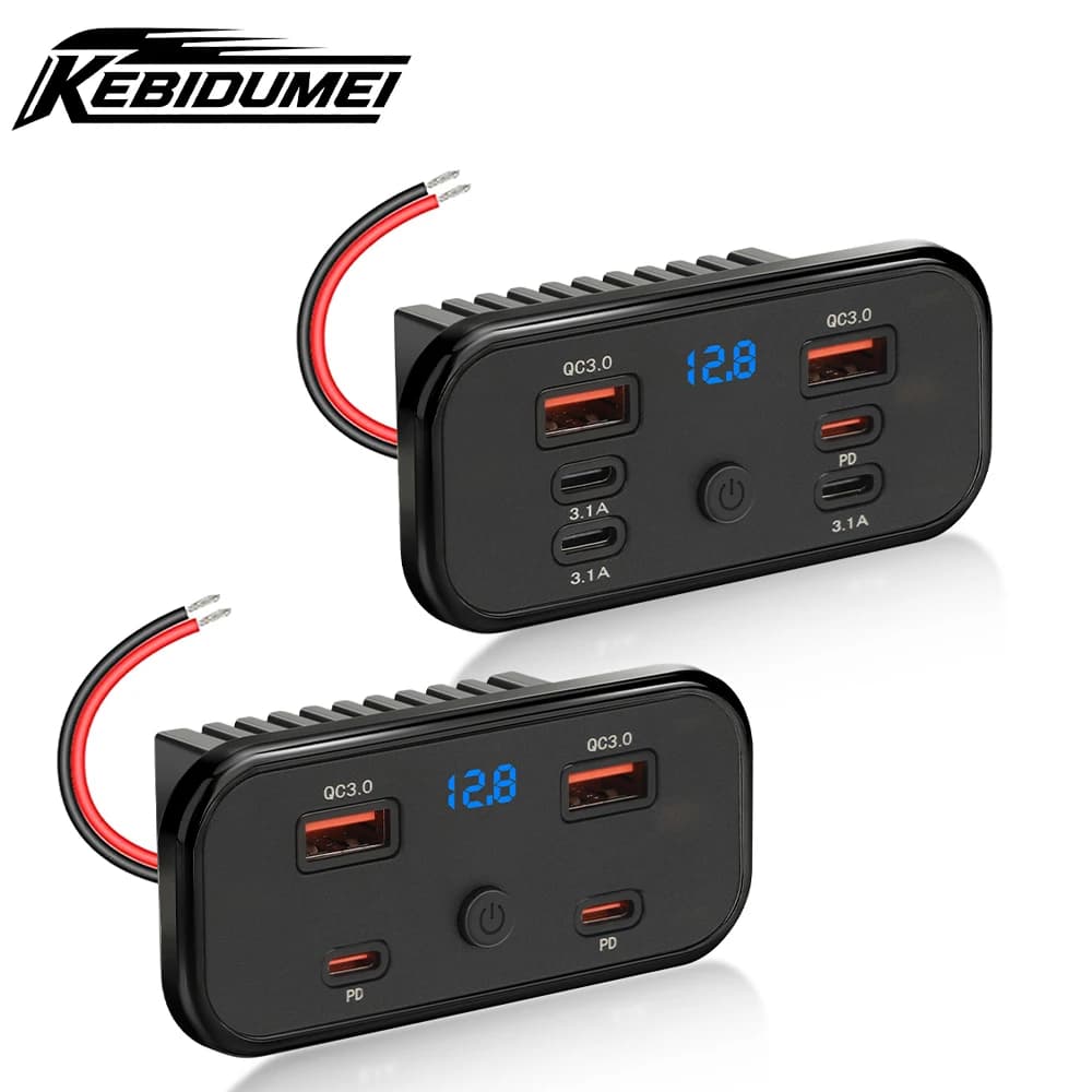 12-24V 6Ports USB Outlet Fast Car Charging PD QC3.0 Socket Wall Mount Charger Power Panel for Bus Boat Truck RV Car Accessories