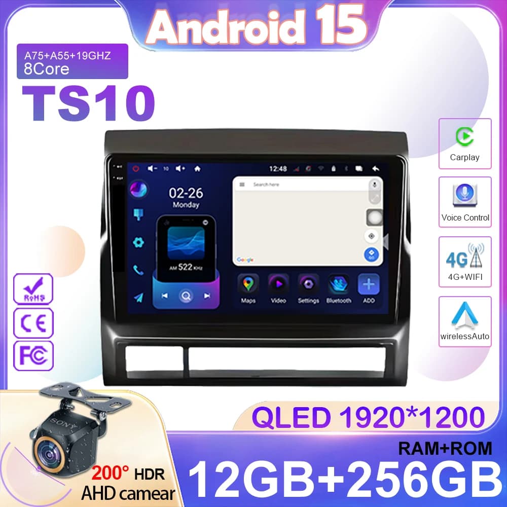Android 15 Autoradio Per Toyota Tacoma 2 N200 Hilux 2005 - 2013 Carplay di Navigazione Multimediale Lettore GPS Stereo WiFi + BT