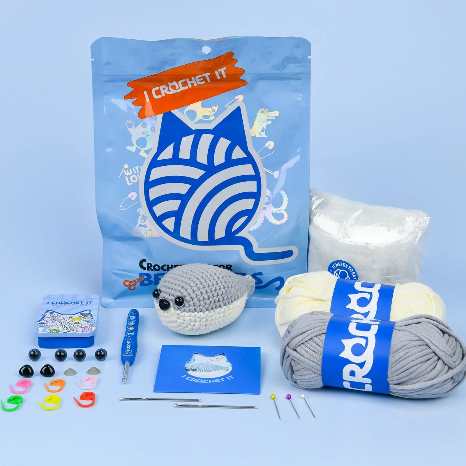 Kit per uncinetto per pesci, kit per filati di cotone per principianti all'uncinetto per adulti, kit per animali all'uncinetto fai da te per principianti con video, filato