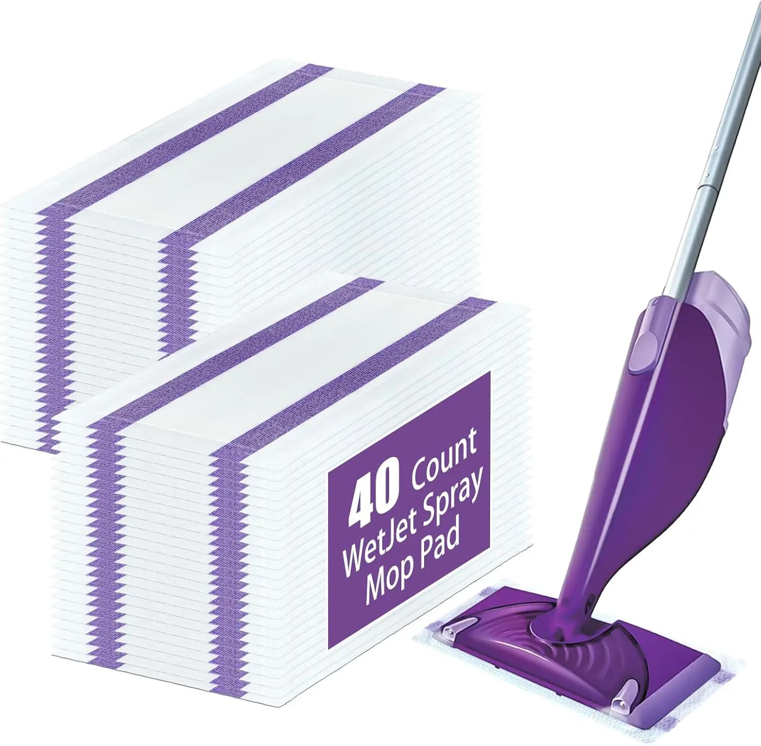 Confezione da 40 ricariche monouso per mocio Wet Jet, compatibili con i mop Velcro, per la pulizia di pavimenti multisuperficie