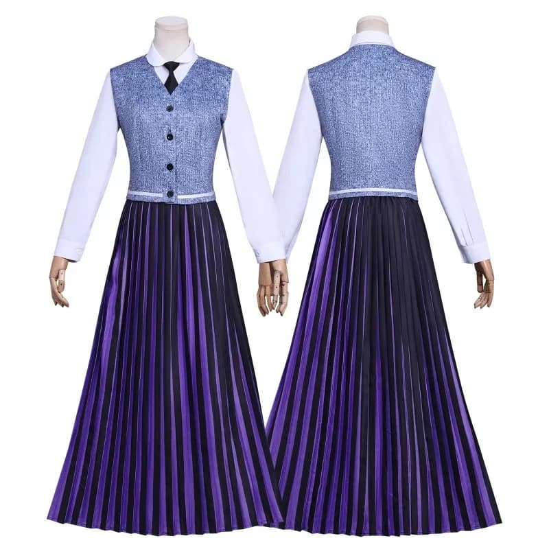 Costume Cosplay Agnes da Film Anime, Uniforme Scolastica Gotica, Cappotto a Strisce Nero e Viola, Lolita Halloween