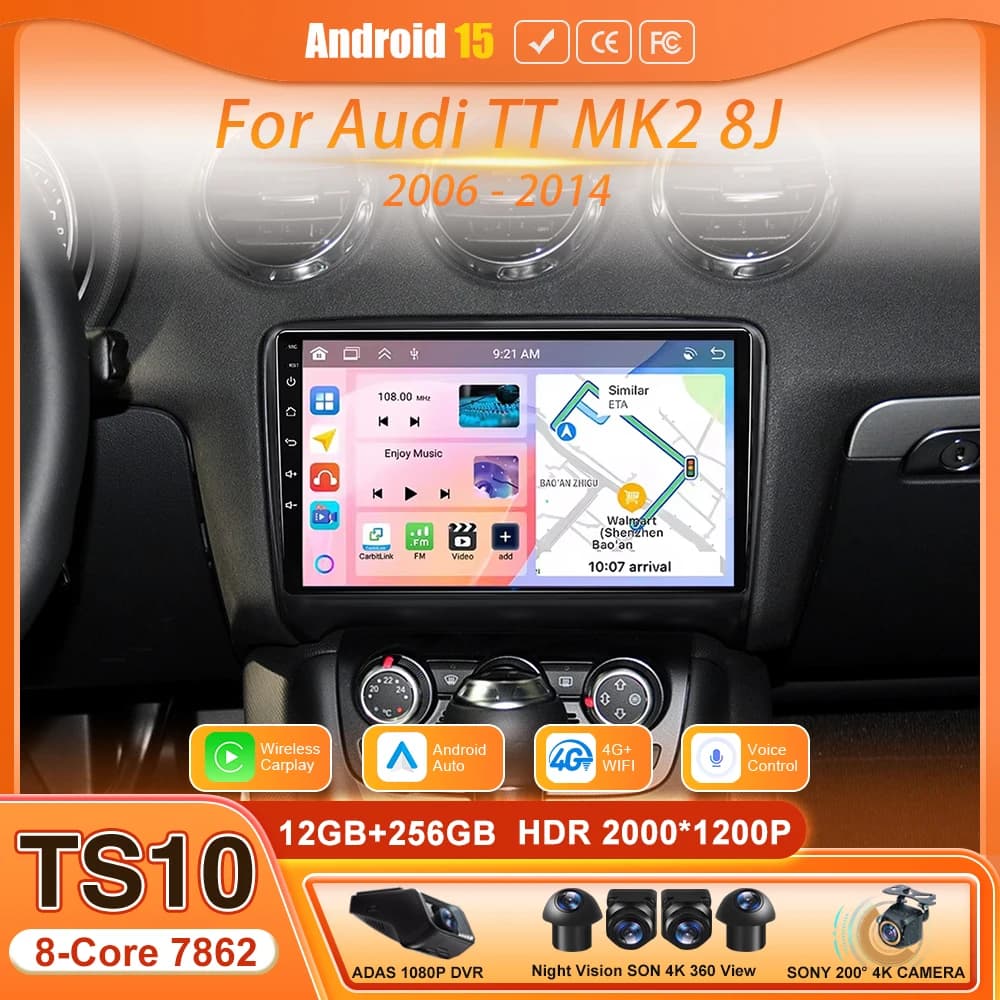 for Audi TT MK2 8J 2006 2007 2008 - 2014 Android Auto Car Multimedia Radio Video Player Audio Touch Screen Navigation GPS 2din