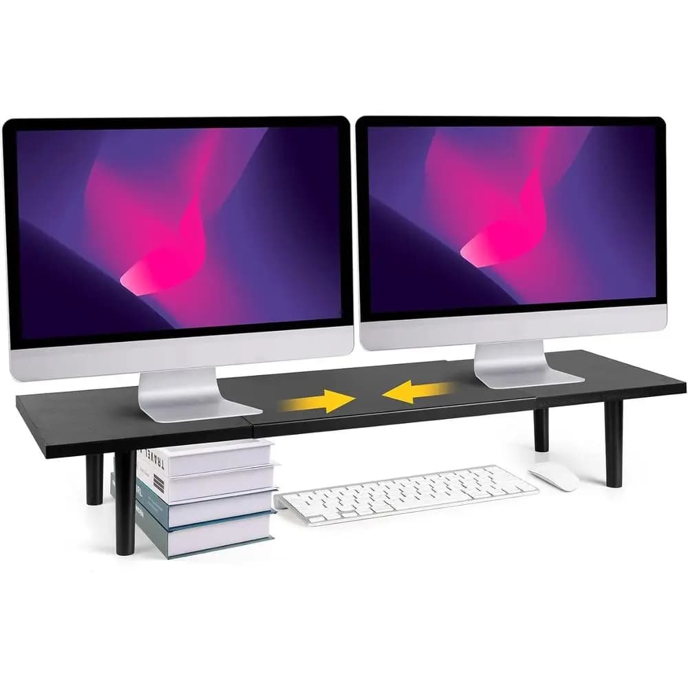 Dual-Monitor-Stand-Riser-or-Desk Adjustable Length 32-40 Inch, Large Desktop Computer Monitor Riser or 2 Screens, Desk Shel Orga