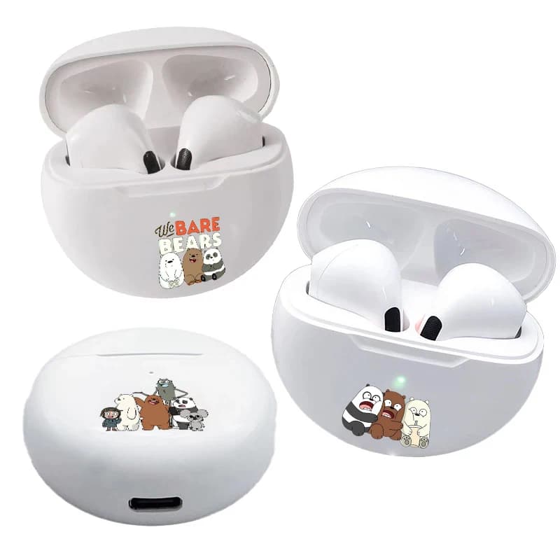 Auricolari Bluetooth We Bare Bears, Cuffie Wireless Bluetooth con Cancellazione del Rumore e Microfono, Modello Pro6, Regalo