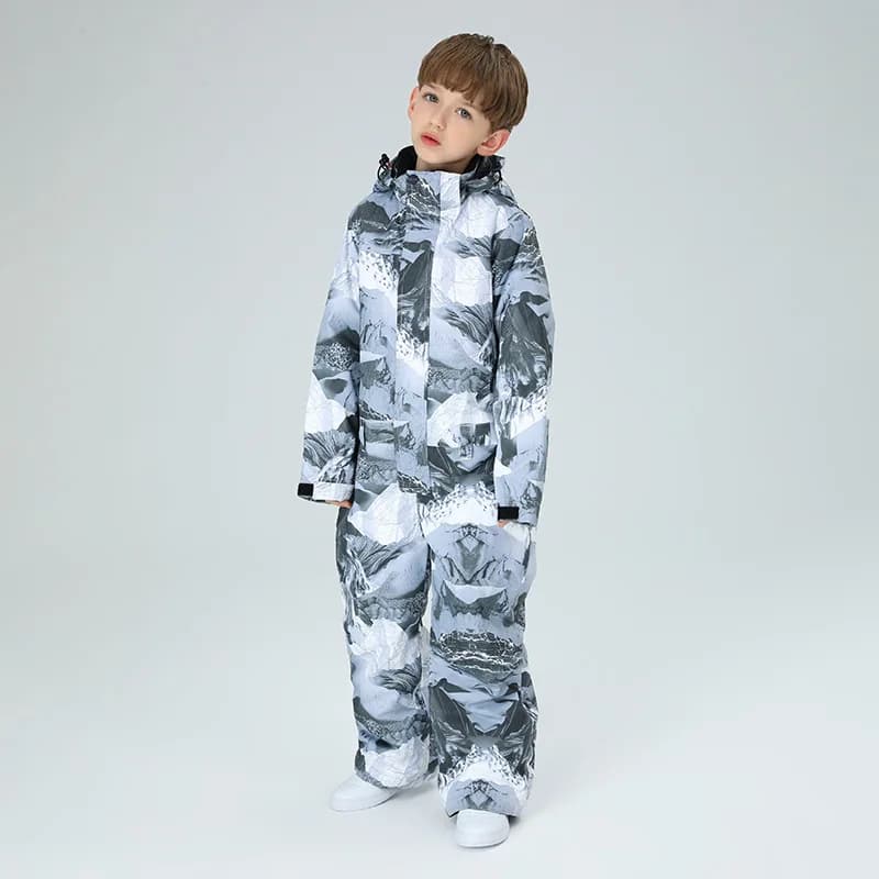 Kids Raincoat Hot Windproof Ski Jumpsuit Set Heated Jacket Pants Printed Zipper for Outdoor Ski Equipment for Boys and Girls