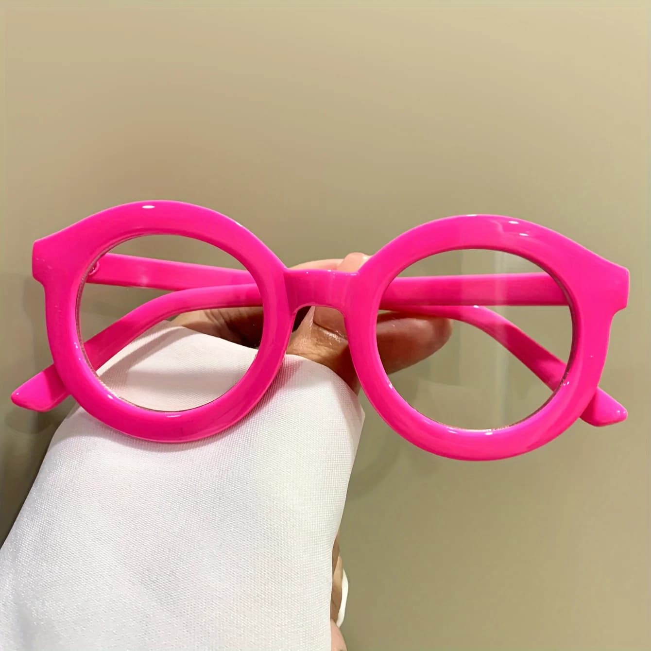 Occhiali rotondi, lenti trasparenti, colori divertenti effetto gelatina, occhiali alla moda, occhiali decorativi