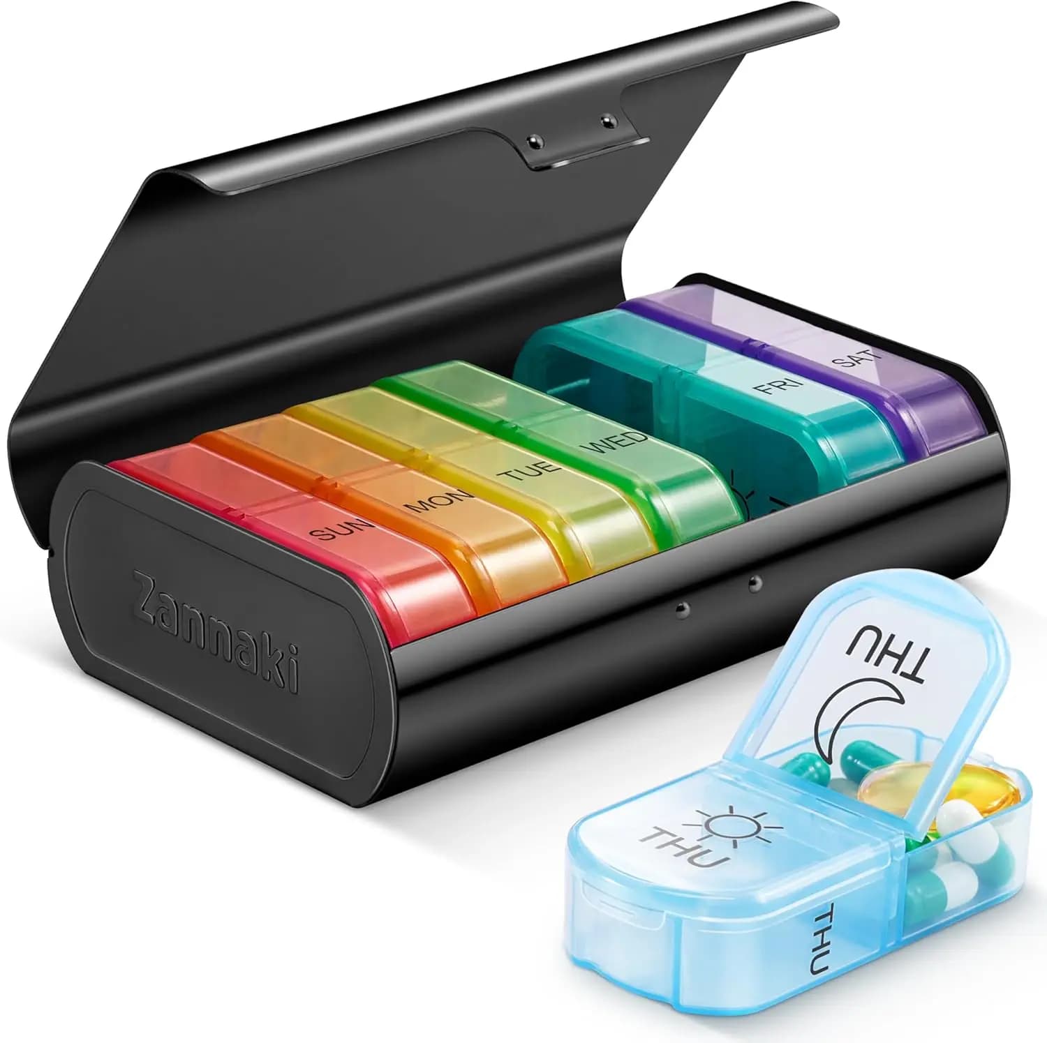Weekly Organizer for Big Pills, 2 Times per Day, Travel Pills 7 Days AM PM, Metal Portable Container for Medicines, Vitamins and Integrators