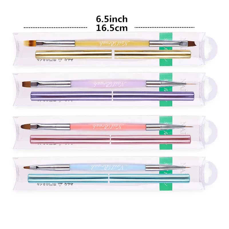 1/4 pezzi doppia testa manico in cristallo pennello per unghie pennello per rivestimento penna per pittura pennello per gel cristallo nail art manicure