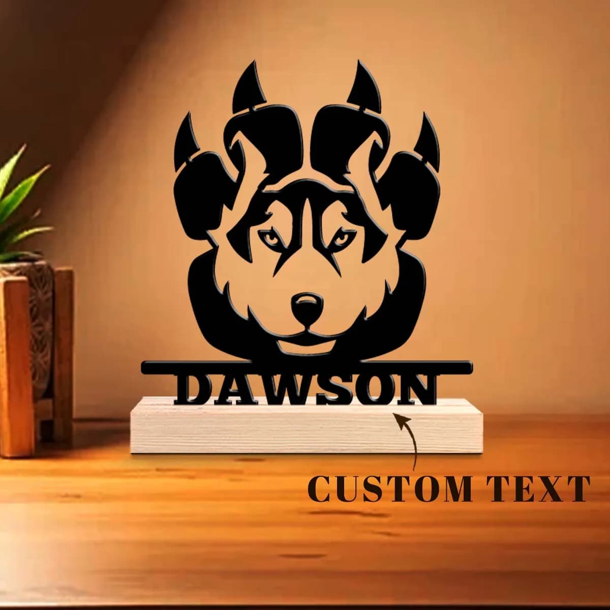 1pc Customizable Wrought Iron Desktop Decoration Custom Name Equipped with Wooden Base Decorative Gifts, Metal Statue Ornaments