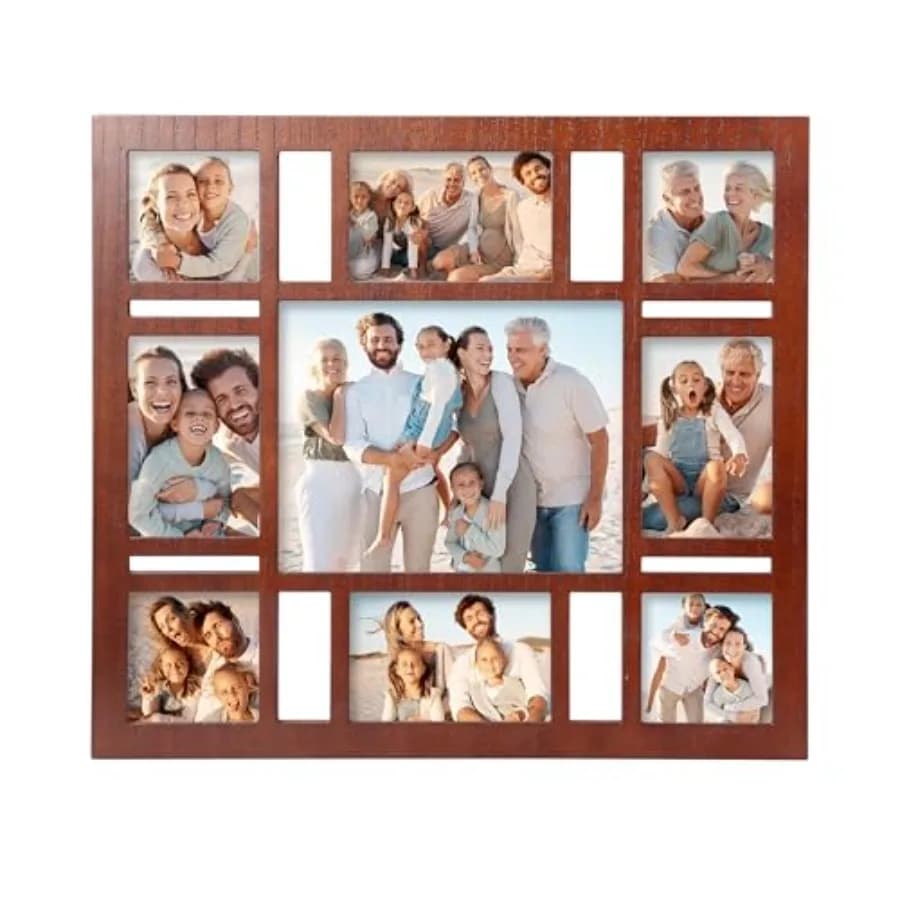 Cornice per Collage Fotografico da Parete con 9 Aperture, Cornice Multi-Misura per Foto 4x6, 8x10 e 4x4, Cornice Marrone per Galleria Fotografica