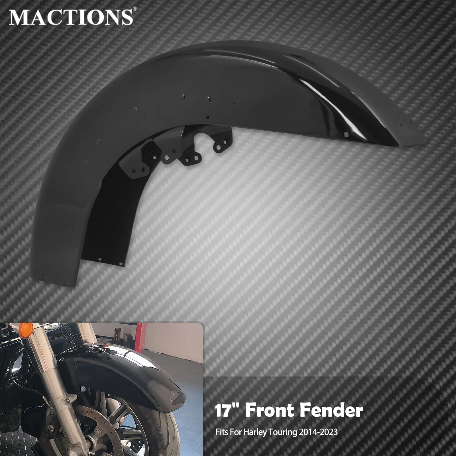 Moto 17 ''Parafango Anteriore Parafanghi In Acciaio Gloss Nero Ruota Wrap Copertura Per Harley Touring Road King Electra Glide CVO 2014-23