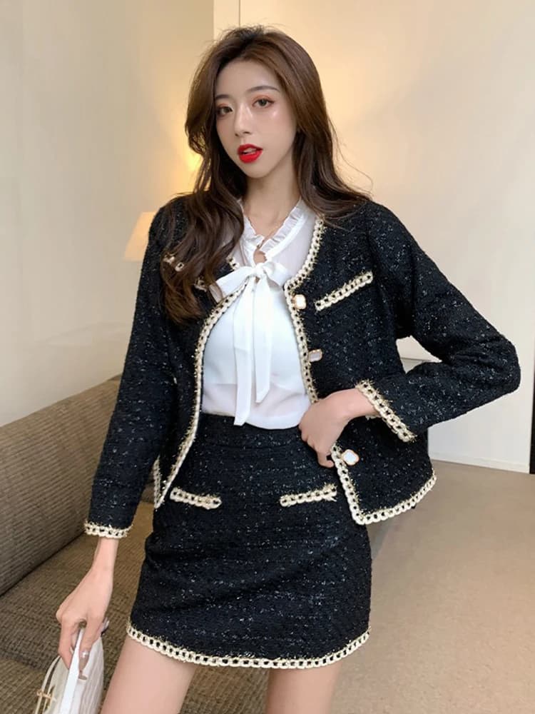 Fashion Ladies Formal 2 Pieces Outfits Women Elegant Office Commute Chic Coat Tops Jacket Outwear And Mini Skirt Mujer Short Set