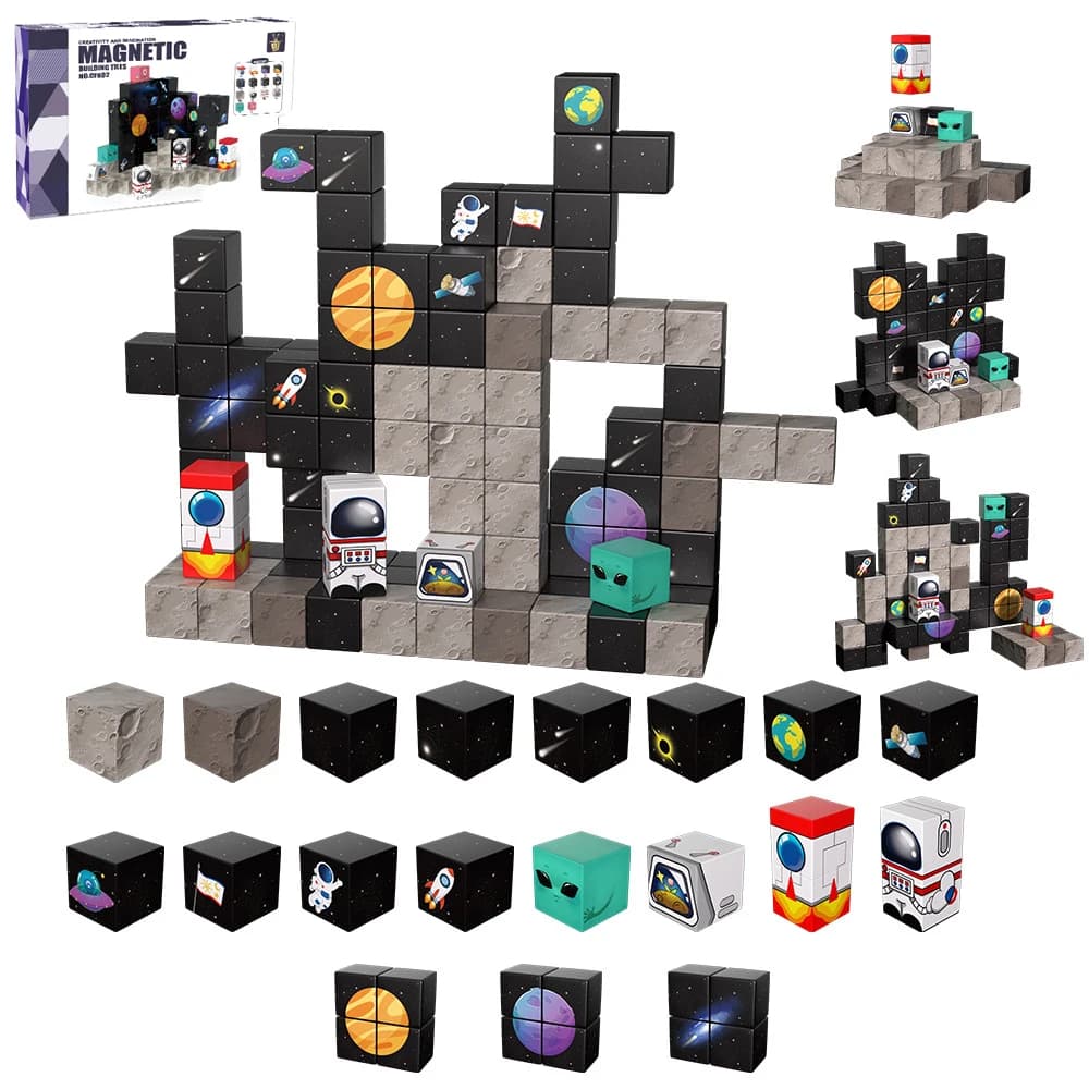 100PCS Razzo Spaziale Blocchi di Costruzione Magnetici Giocattolo Magnete Piastrelle Set di Costruzione Set di Giocattoli di Costruzione per I Ragazzi Montessori Giocattolo Impilabile