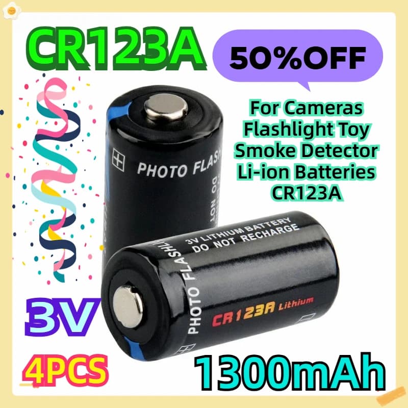 Batterie Li-ion CR123A 3V 1300mAh (4 pz) per Fotocamere, Torce, Giocattoli e Rilevatori di Fumo