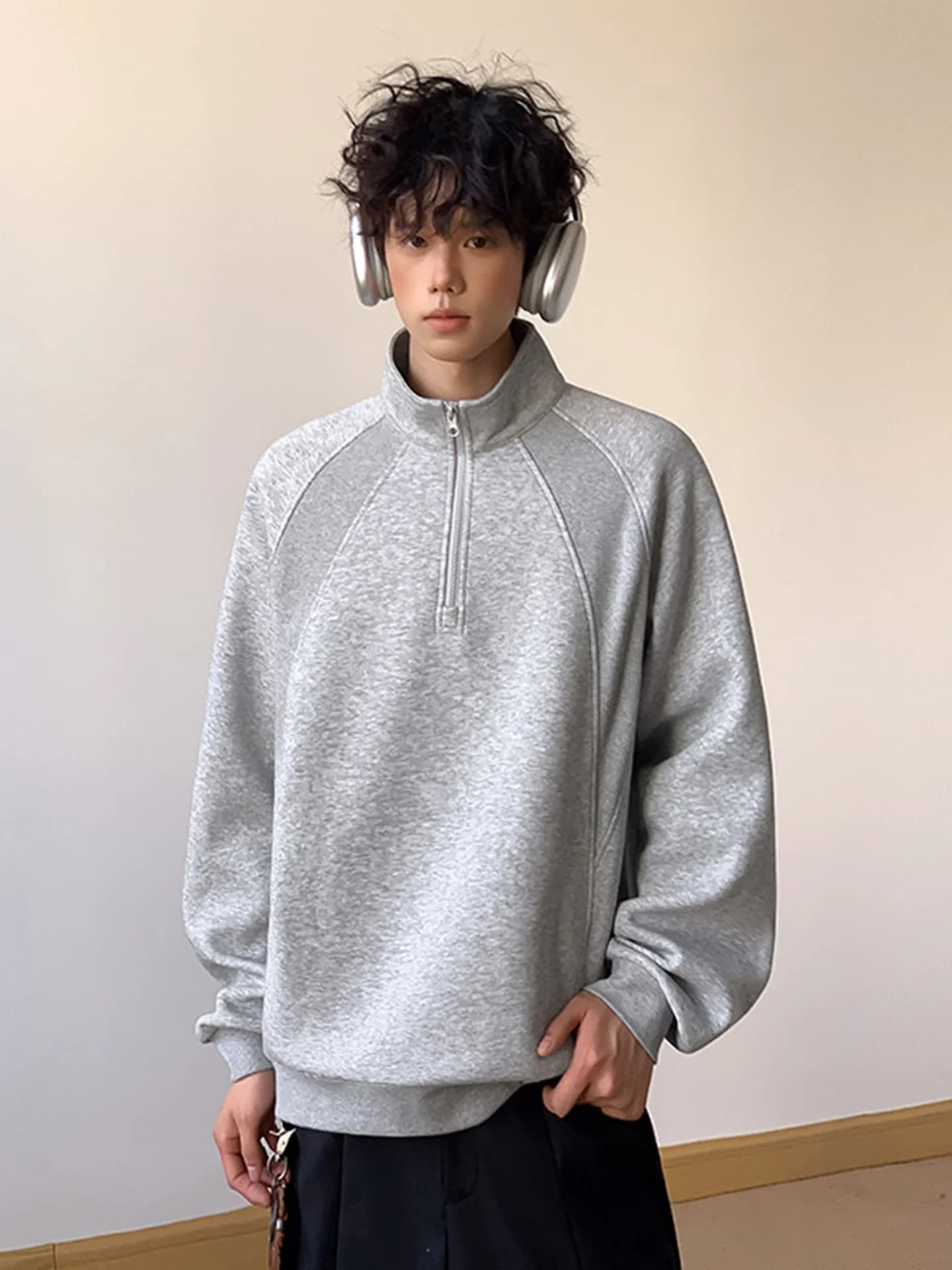 Men's f Zipper Hoodie Breathable Air Layer Stand Collar Deconstructed Sle Comfortable Long Sve Casual Sweatirt