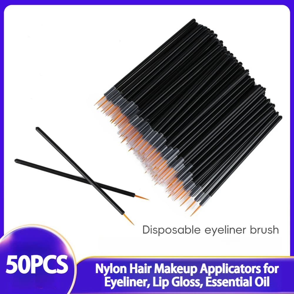 50 disposable eyeliner brushes, eyeliner applicators and lip pencil rigid nylon, eye makeup tools