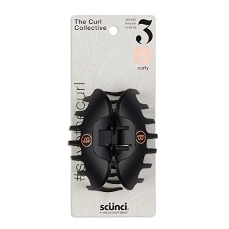 Scunci Curl Collective Curly Jaw Clip for daily styling, durable plastic material, black color, extra-strong grip and gentle on